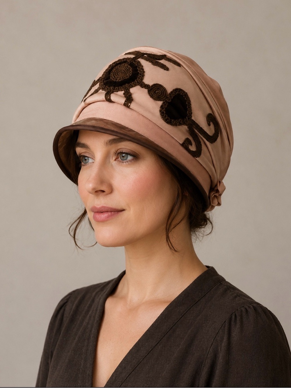 Vintage 1920s-1930s Pink Embroidered Cloche Hat